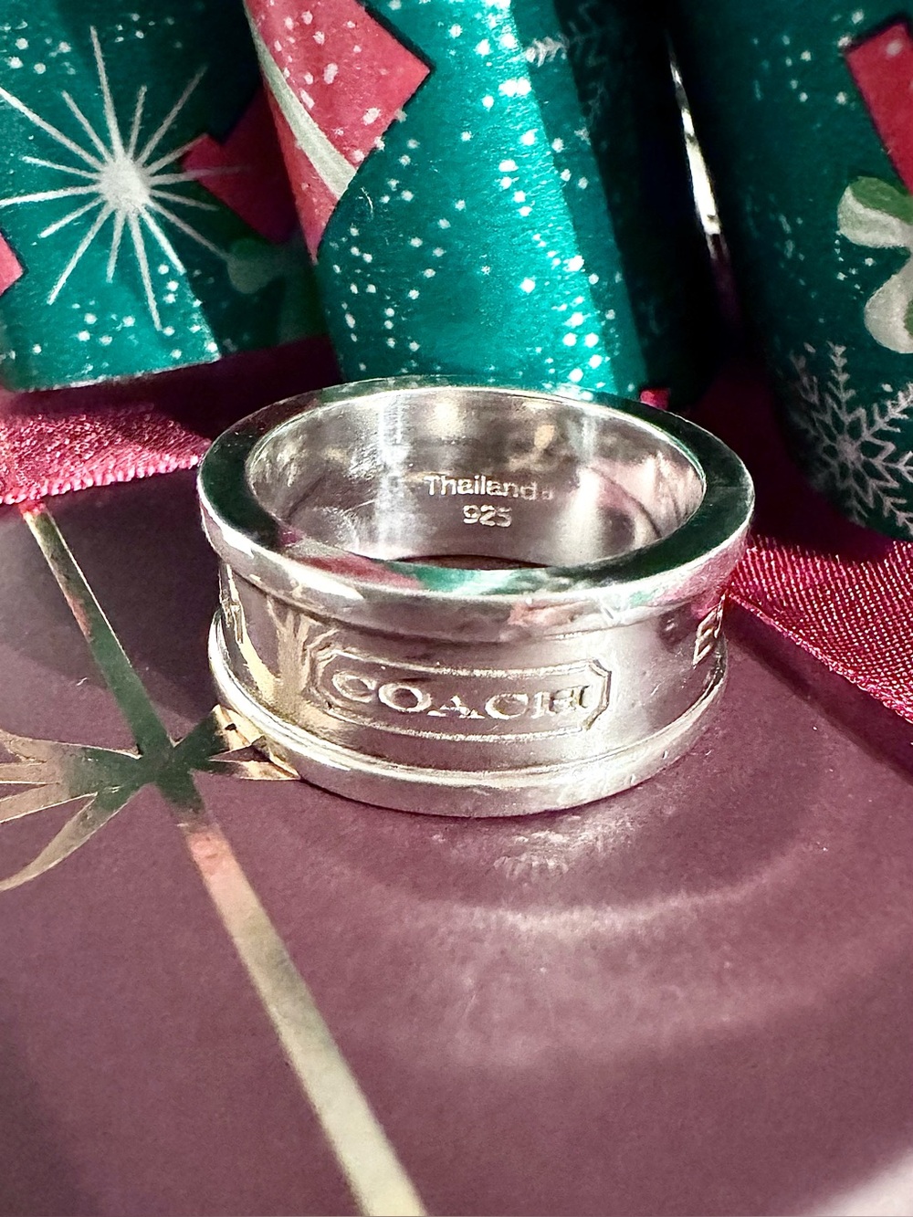 Coach Vintage Y2K Solid Sterling Silver 925 Cigar Band Ring Size 8 & Dust Bag